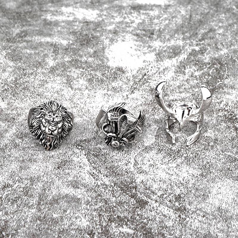 

1PC Men Punk Spider Lion Open Free Ring Gothic Vintage Hip-hop Metal Color Hollow Deer Forest King Animal Male Ring JewelryR160