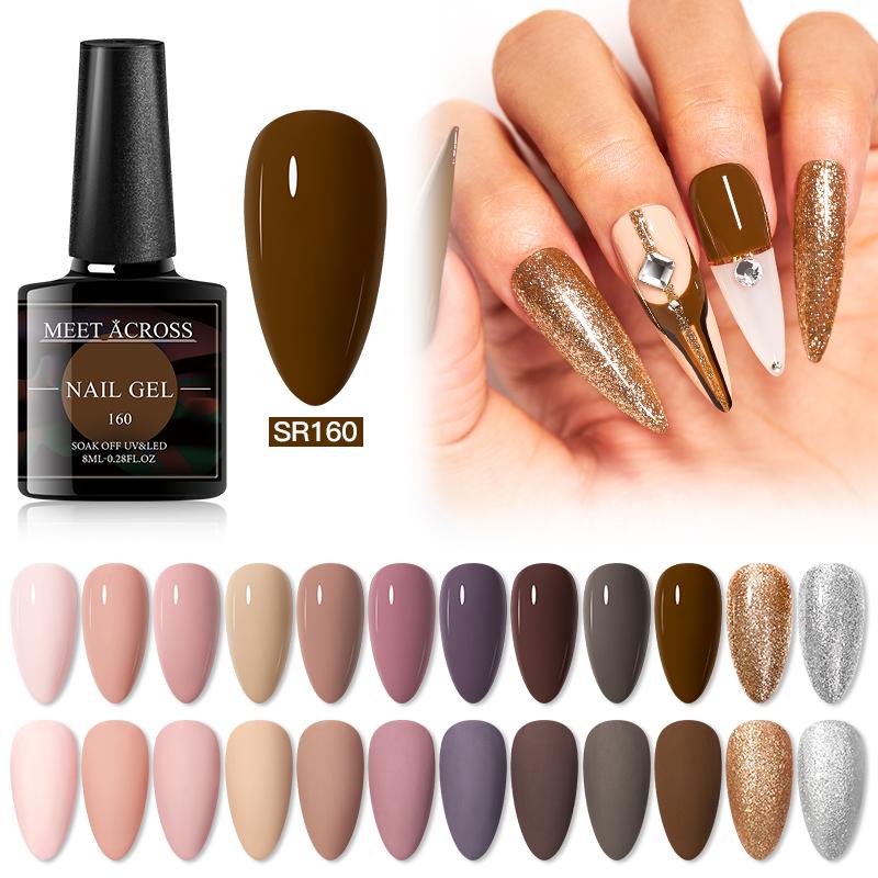 

MEET ACROSS Gel Nail Polish Manicure for Nails Semi Permanent Vernis Top Coat UV Gel Varnish Soak Off Nail Art Polish, Aq12453