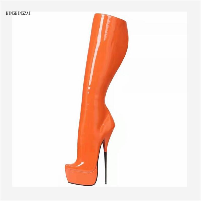 

2021 new mid-tube boots sexy ballet women's boots genuine lace-up 18CM high heels pole dance leather 5-12 13 MAIERNISI, Orange