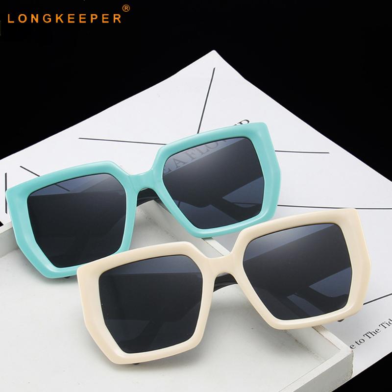 

LongKeeper Oversize Square Sunglasses Women Vintage Big Frame Sun Glasses Blue Beige Shades Fashion gafas de sol