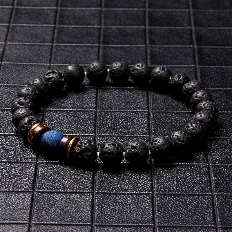 

Vintage Men Bracelet Black Lava Stone Beads Diffuser Bracelet Matte Druzy Agates Charm Tibetan for Women Jewelry Gifts
