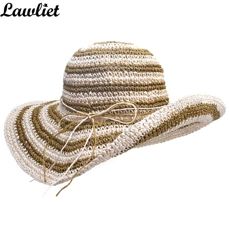 

Wide Brim Hats Summer For Women Fashion Straw Two Tone Stripes Women's Paper Crocheted Sun Bucket Style Crusher Cloche Hat A423, Pink