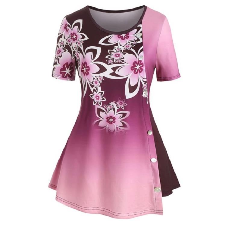 

Autumn Floral Printing Women Blouse Shirt Short Sleeve Female Gradient Color Button Shirts Large Size Casual Blouse Tops 5XL, Style2