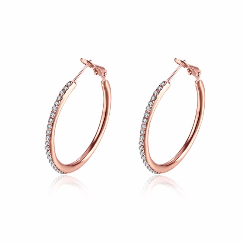 

Elegant Women Hoop Earrings Fashion Rose Gold Color Hypoallergenic Alloy 3A Zircons Inlaid Earrings for Lady Party Jewelry Gift