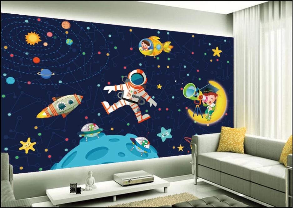 

Custom photo mural wallpaper 3 d Stars night sky spaceman cartoon children room home decor 3d wall murals wallpaper for walls 3 d, Non-woven wallpaper