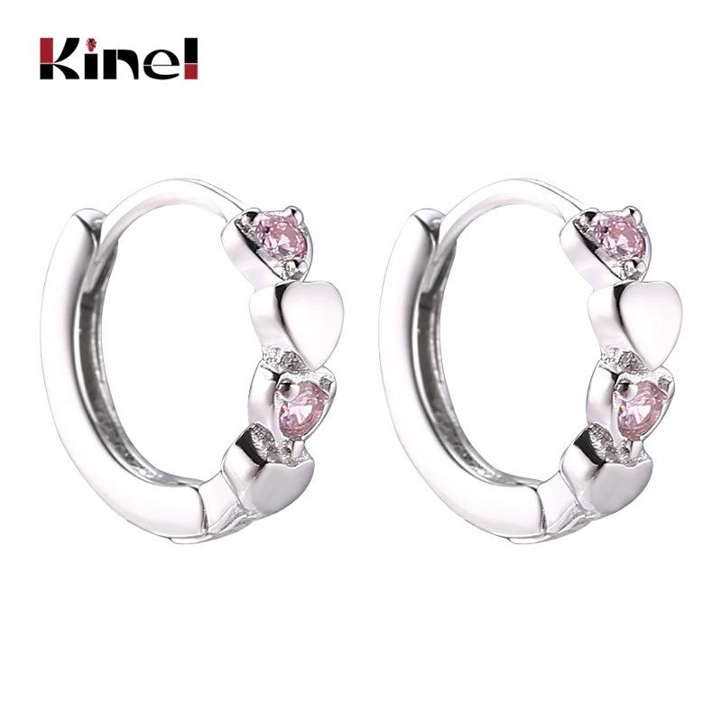 

Kinel Real Pure 925 Sterling Silver Luxury Simplicity Heart Jewelry Pink Zircon Earrings Fashion For Women Girls