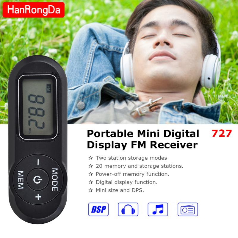 

HanRongDa HRD-727 Mini FM Radio Digital Display FM Receiver Portable Retro MP3 Player Style DSP with Headphones Lanyard