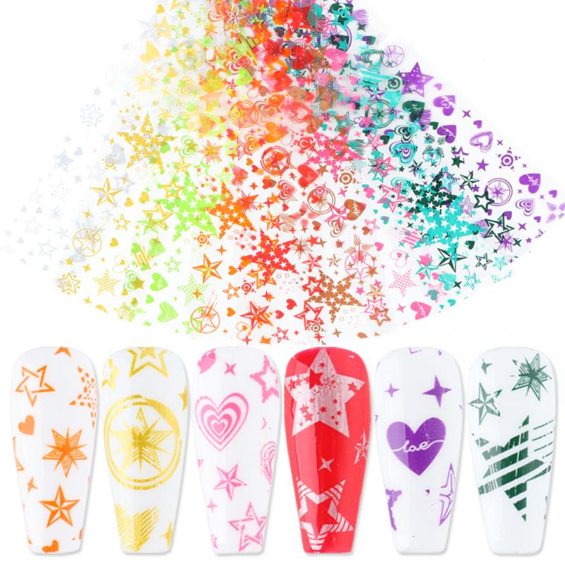 

10pcs Nail Foils Lovely Stars Geometry 3D Nails Art Sticker Decal Gold Silver Colorful Transfer Slider Manicure Accessory LA8133, 9114 bag