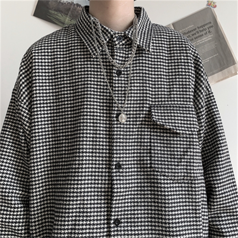 

Long Manly 2021 Spring and New Fall Retro Wool Plaid Shirt Thick Youth Men's Jacket JE99, Black