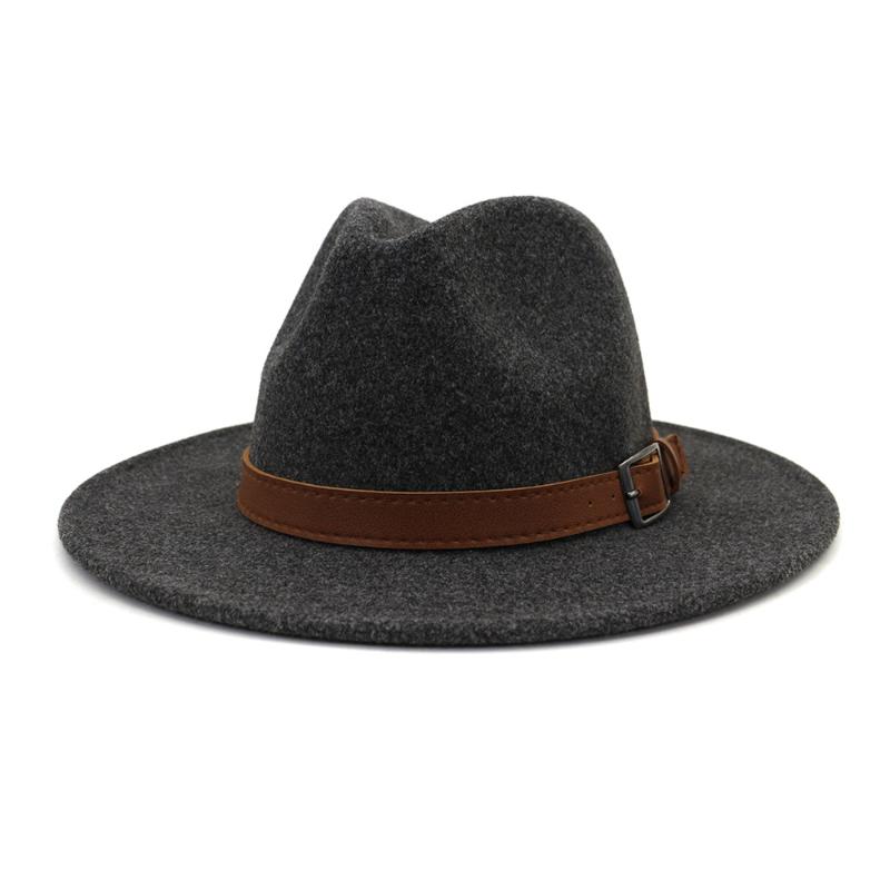 

Fashion Unisex Autumn Winter Black Men Wool Fedora Hat With Leather Ribbon European American Round Caps Bowler Hats