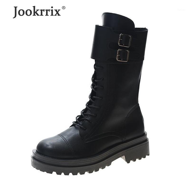 

Jookrrix 2020 Women Autumn Female Fashion Mid Calf Boots For Lady Pu Leather Shoes Women Black Comfortable Shoes ZB10331
