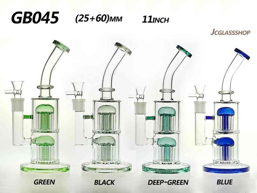

Glass Bong dab rig Bong Hookah Bongs & Pipes & Rig (25+60)mm 11inch Stright with 2 tree perc and 14mm bowl 630G/Pc foe 4 colors GB045