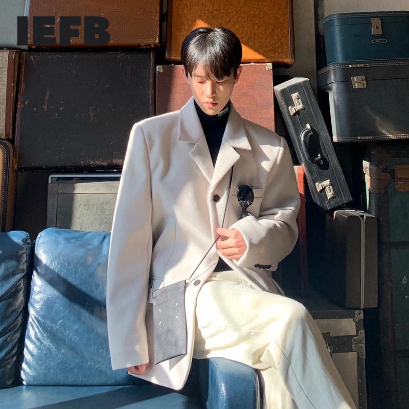 

IEFB woolen suit coat for men autumn and winter thickened double faced woolen short coat British style handsome clothes 9Y4555, Black