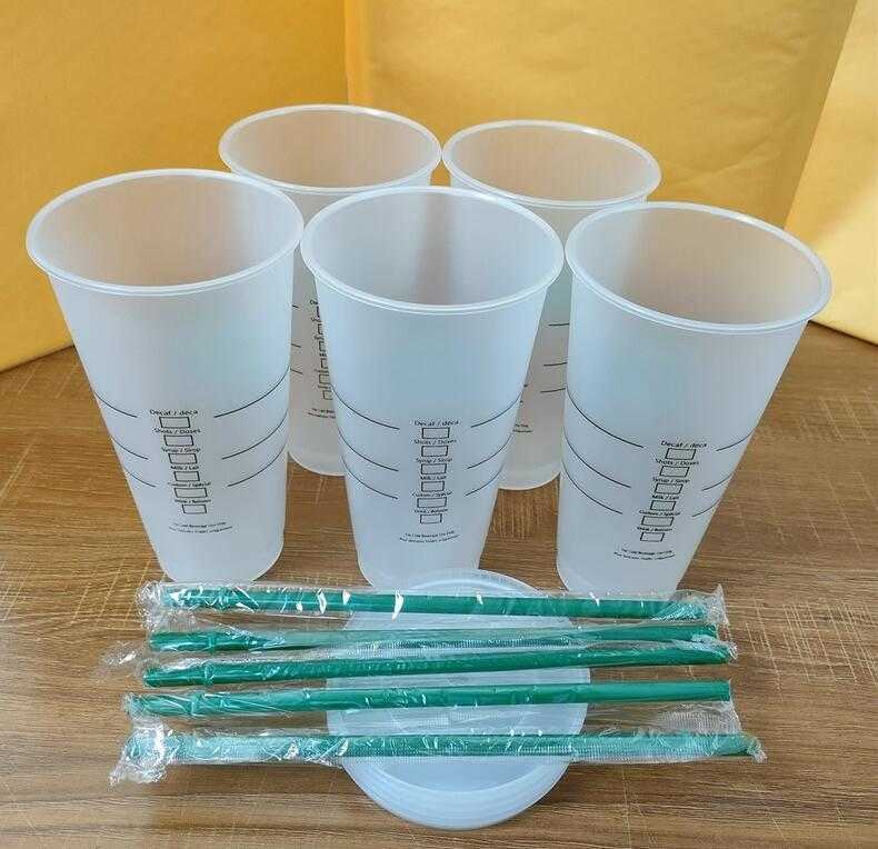 

2021 Starbucks 24oz/710ml Plastic Tumbler Reusable Clear Drinking Flat Bottom Cup Pillar Shape Lid Straw Mugs Bardian Free9FI99FI9, White