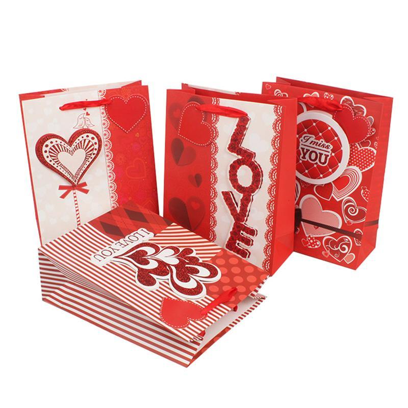 

4pcs Heart Love Paper Handbag Gift Bag Creative Storage Pouch for Valentine's Day