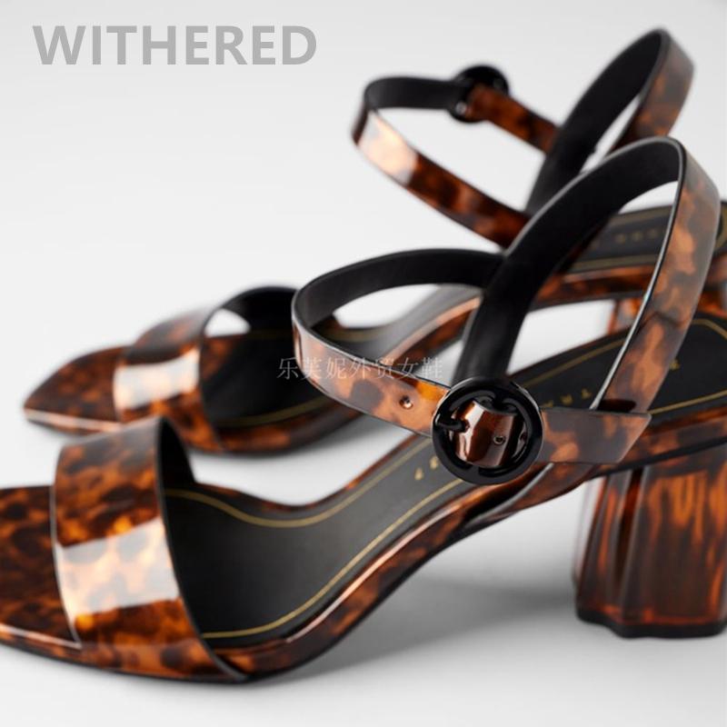 

Withered 2020 summer women shoes women sandals ins high street vintage heels shoes woman heels Leopard sandals woman