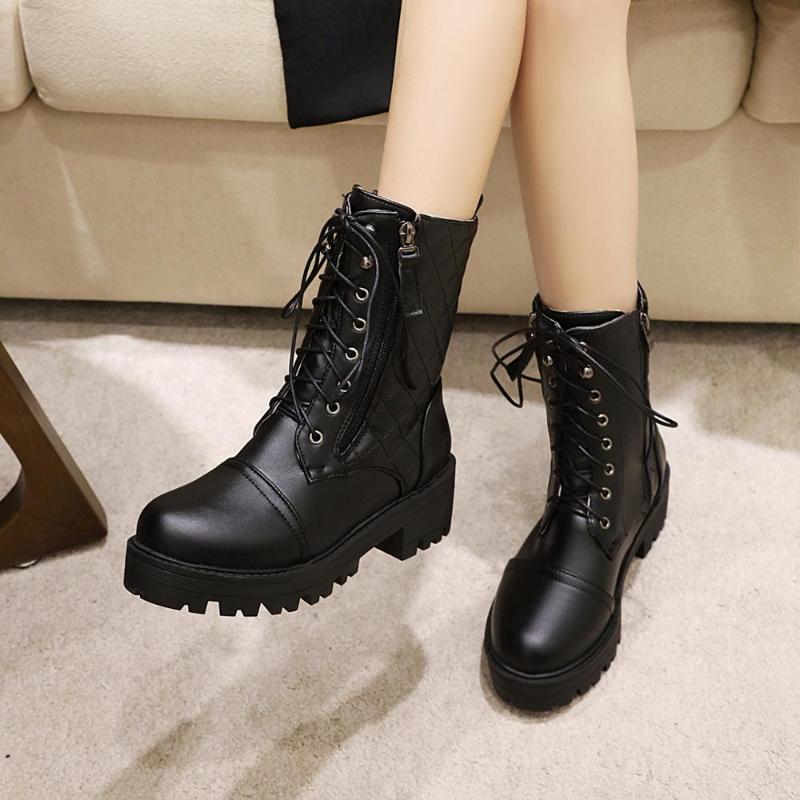 

Size 34-43 2021INS Woman Pu Leather Ankle Boots Fashion boots Woman Short Winter Warm Platform Heel Footwear, 1 white
