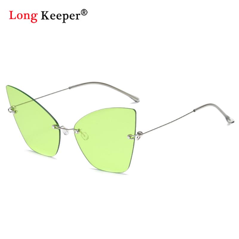 

Sunglasses Green Lens Retro Women 2021 UV400 High Quality Butterfly Frame Male Sun Glasses Rimless Men Purple Black Eyewears