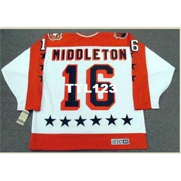 

740s #16 RICK MIDDLETON 1984 Wales "All Star" CCM Vintage Retro Hockey Jersey or custom any name or number retro Jersey, White