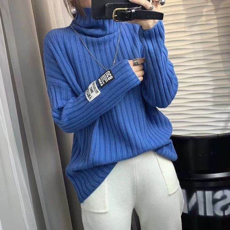 

2021 New Women's Fashions Turtlenecks High-quality Shirts Long Sleeves Hot Ladies Roughly Knit Tops High Street Nightgown NX9S, Black