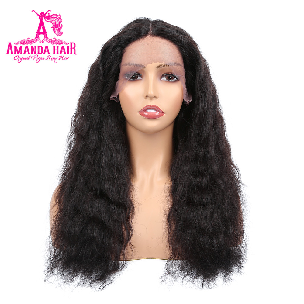 

Amanda Brazilian Kinky Straight Lace Wigs Remy 13X4 Lace Front Human Hair Wigs With Baby Hair 150% Density For Women Wig, Natural color