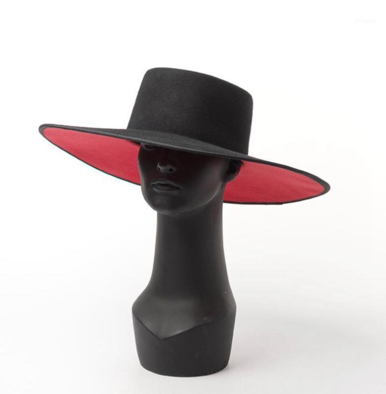 

Stingy Brim Hats Fedora Europe And The United States Winter Double Color Matching Wool Flat Women's Hat Ladies Fashion Big Caps1, Black