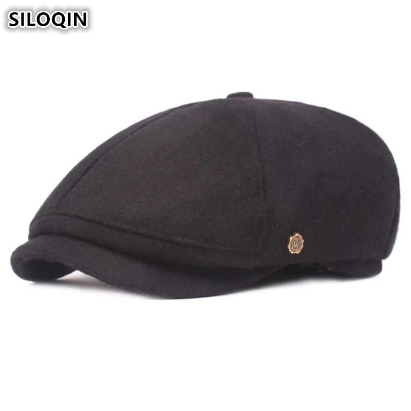 

SILOQIN New Men's Cap Snapback Autumn Winter Middle Old Aged Retro Berets Artist Painter Fashion Brand Tongue Caps Gorra Hombre, Black