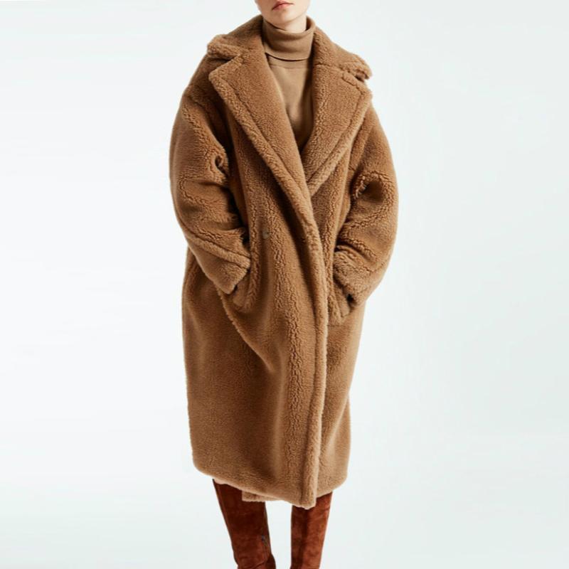 

Faux Fur Coat Women 2019 Autumn Winter Drop Sleeve Lamp Fur Coat Plush Warm Thicken Overcoat Goddesses Long Teddy Female1, Red