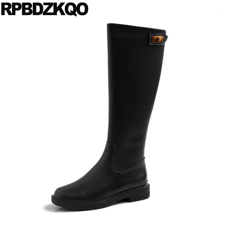 

chunky knee high trend equestrian women winter boots genuine leather fashion 2019 riding big size 10 shoes plus fur black1, Black