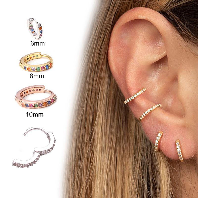 

Rainbow Zircon Circle Hoop Earring for Women Fashion Round Small Simple Cartilage Earrings Hoops Party Wedding Jewelry Gift 2020