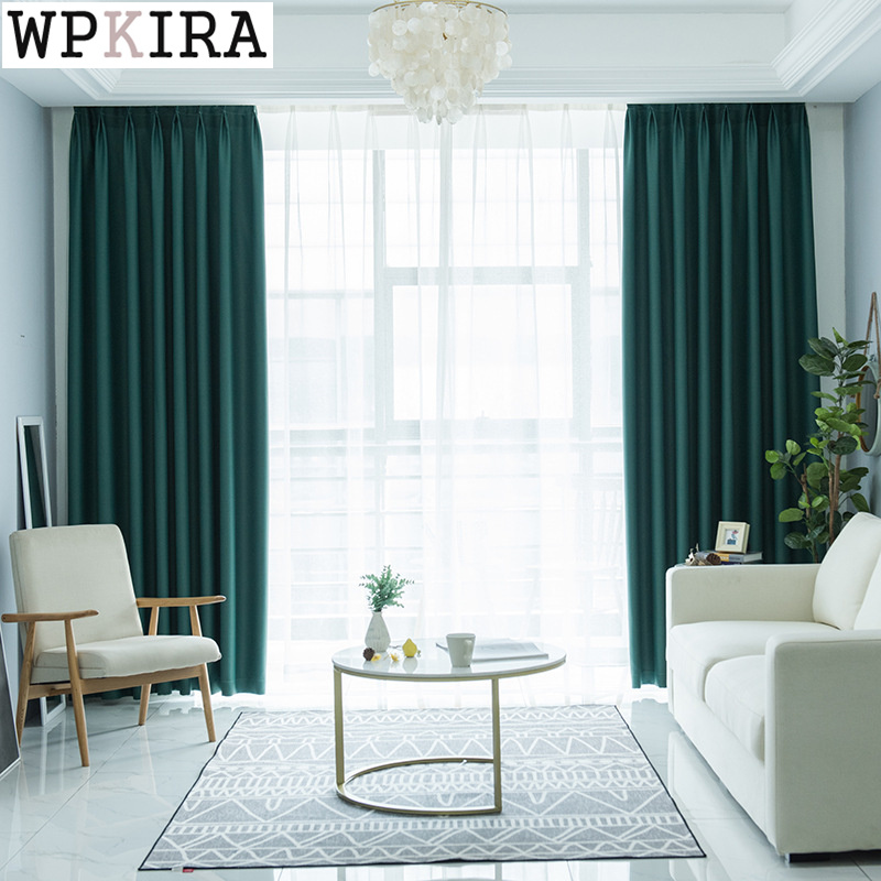 

Modern Solid Blackout Curtain for Living Room Widnow Treatment for Bedroom Kitchen Green Drape Fabric Shade Blinds S434#40, White tulle