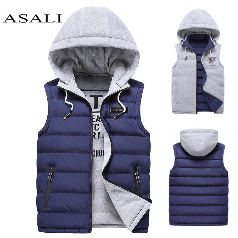 

Men's Down Vests Cotton-Padded Gilet Winter Jacket Waistcoat Sleeveless Solid Zipper Thick Hooded Coats Male Overcoat Warm Vests, Hq8868 grey