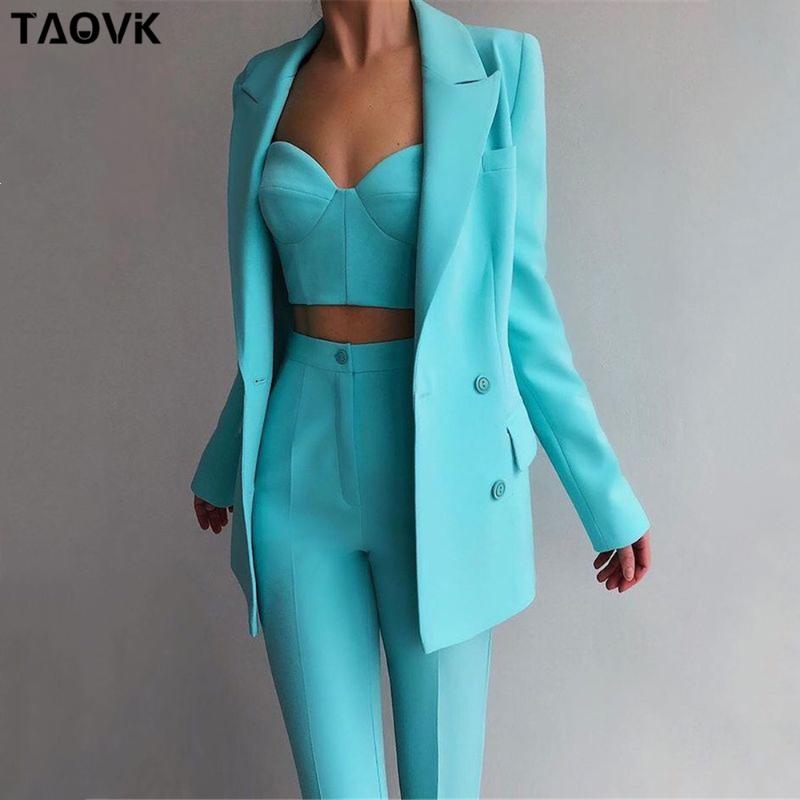 

Women' Two Piece Pants TAOVK Women Suits Female Pant Office Lady Formal Business Set Uniform Work Wear Blazers Camis Tops And 3 Pieces, Black