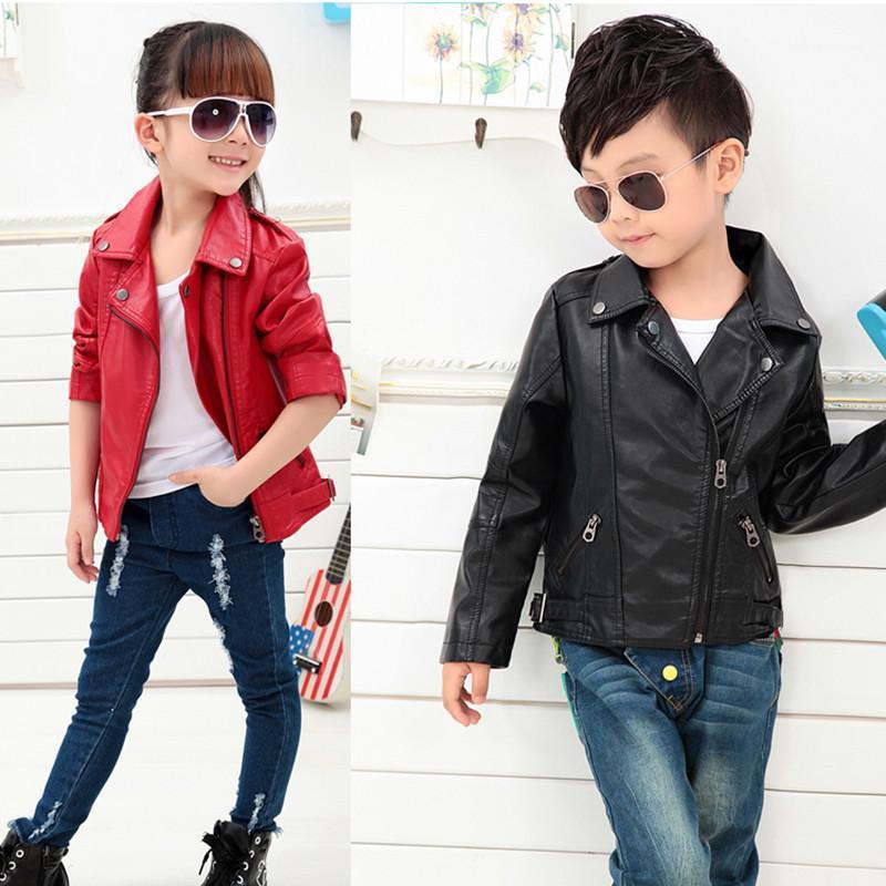 

2020 Spring Chidlren Leather Jacket Girls Washable PU Trench Boys Fashion Jacket Kids1, Black