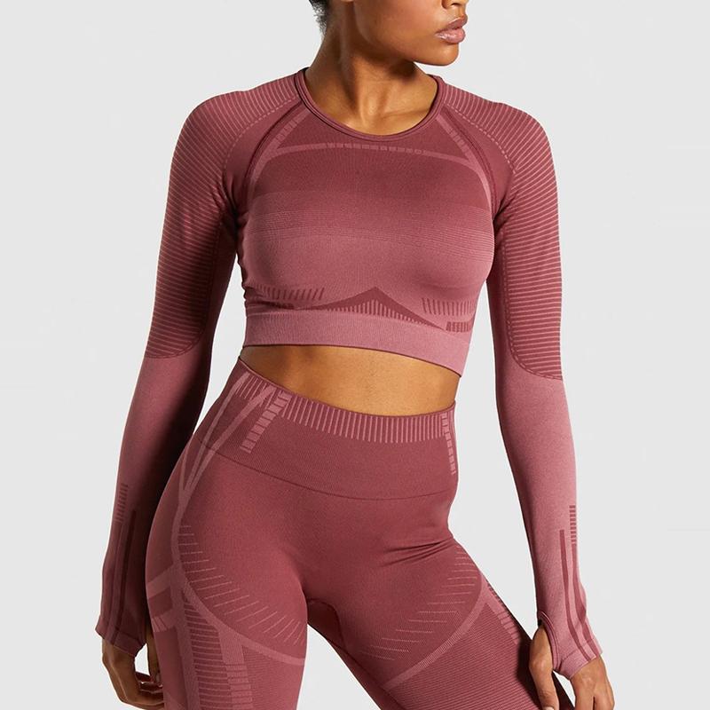 

New Women Seamless Yoga Top With Thumb Hole Long Sleeve Crop Top Sports Wear For Women Gym Yoga Shirt Crop Workout Shirts, Blue