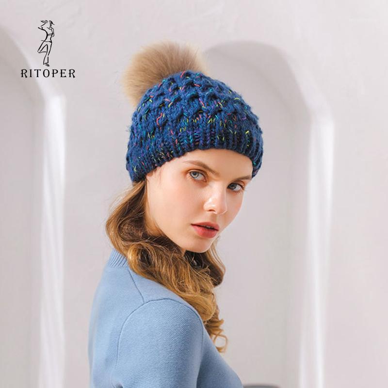 

RITOPER Winter Female Ball Cap Pom Poms Winter Hat For Women Girl 's Knitted Beanies Cap Hat Thick Painter Korean Wholesale1, Pink