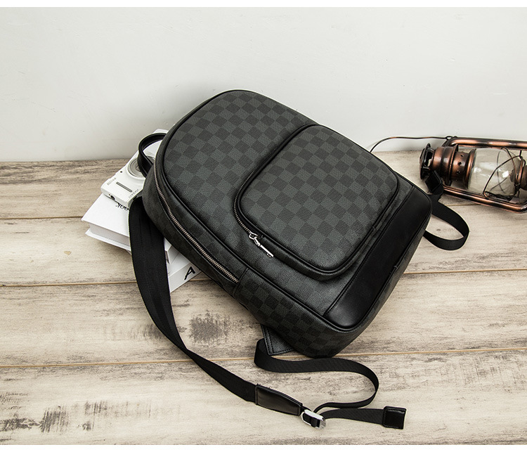 

Backpack for Man PU Leather Bagpack Portfolio to School Mochilas Casual Large Schoolbag For Teenagers Boy Fashion Plaid, As photo