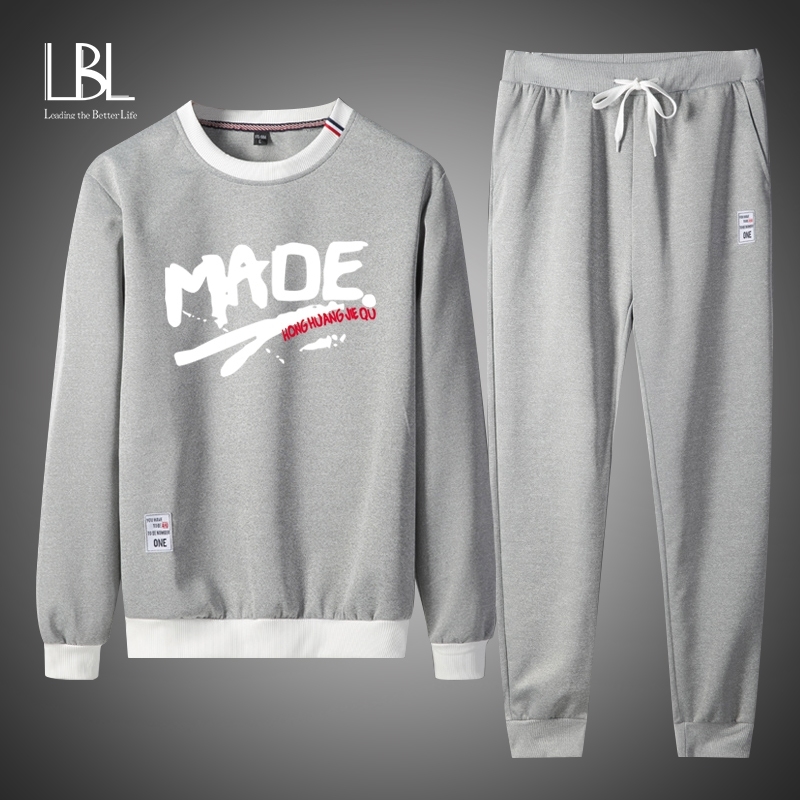 

Tracksuits Mens Sport Set Suit Polyester Sweatshirt Spring Hoodies + Joggers Pants Casual Men Track Sportswear Fitness Suit 201202, Grey mxl827