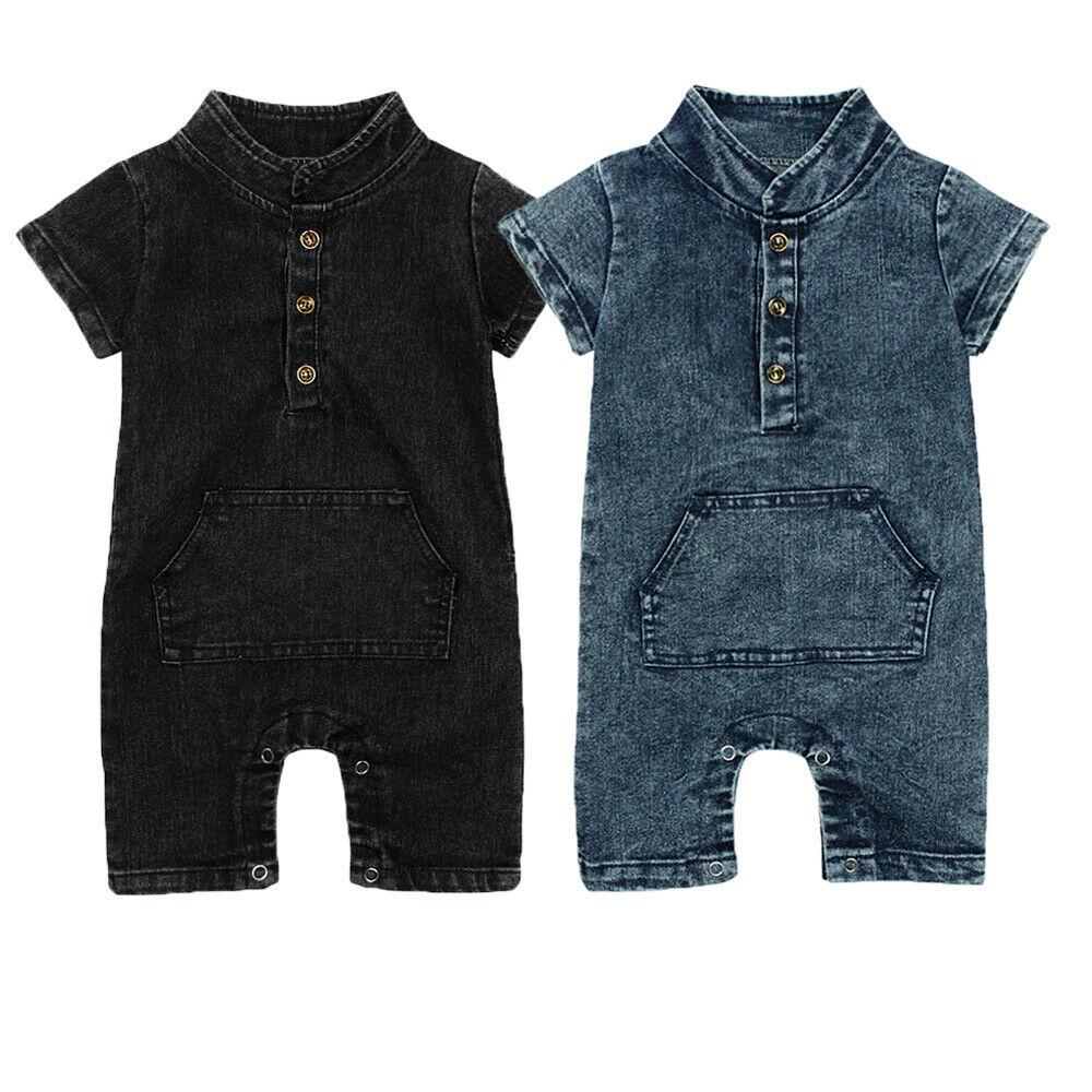 

Summer New Baby Boys Cute Denim Buttons Romper Infants Toddler One Piece Jumpsuit Outfits Clothes, Blue