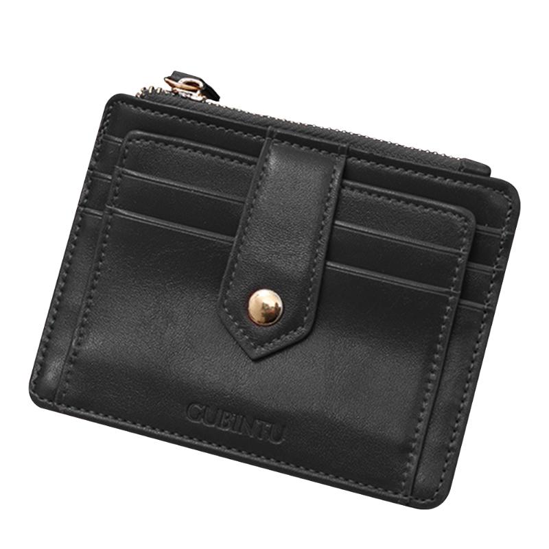 

Men Women PU Leather Gift Card Holder Casual Portable Large Capacity Soft Zipper And Hasp Coin Bag Small Solid Purse Wallet, Black