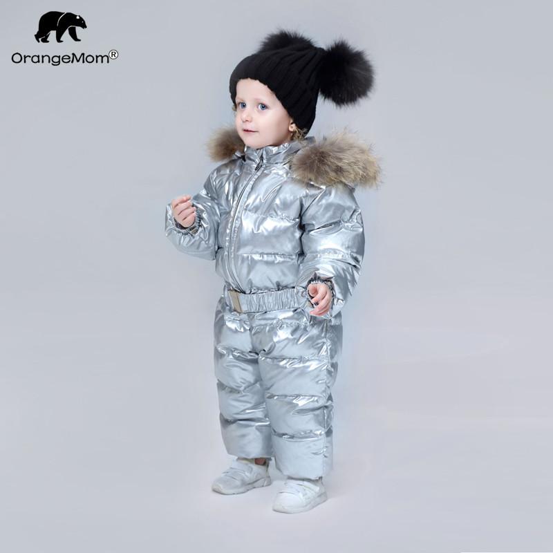 

Orangemom brand 2020 winter Baby clothes Children's Clothing duck down Coats for Girls jacket kids boys jumpsuits cool snowsuits, Silver