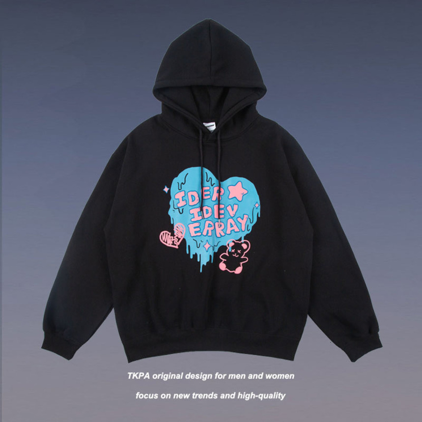 

Tkpa American fashion brand couple oversize Sweatshirt Harajuku hooded loose men's and women's Plush sweater, Black