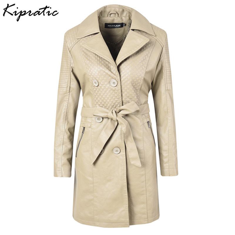 

Winter Autumn PU Leather Jackets Quality Streetwear Mid-long Lapel Women Faux Leather Jacket Double Breasted Coats Outerwear, Brown