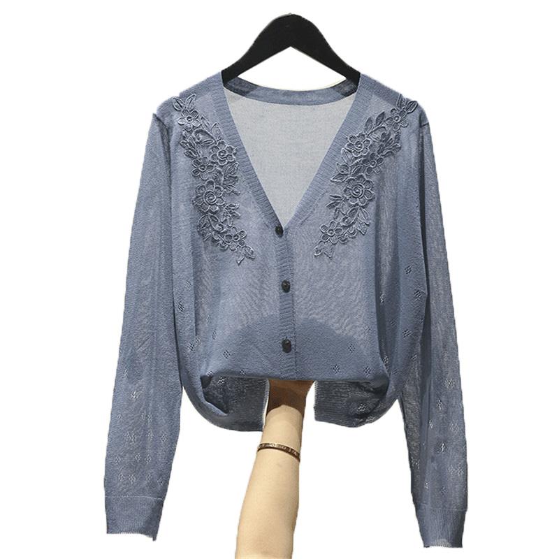 

Summer Sun protection Clothing Women' Knitted Cardigan Thin Coat Jacket Fashion V-neck Single-breasted Coats Tops Female K276, Black