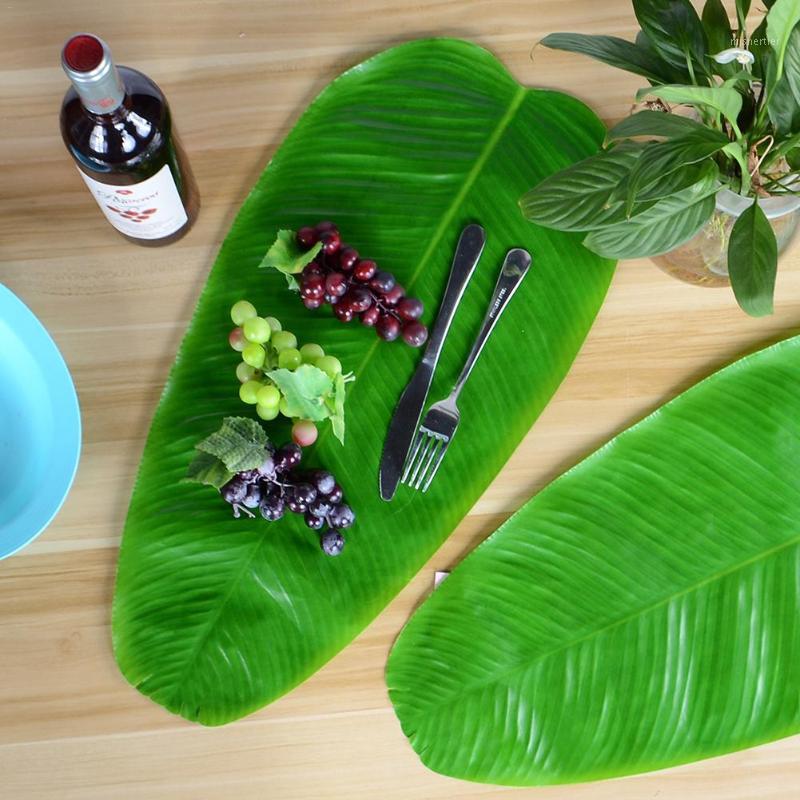 

Hawaiian Banana Leaf Table Mat Placemat Green Leaf Simulation Plant Desktop Decoration Table Flag Four Pieces Arrangement Decor1