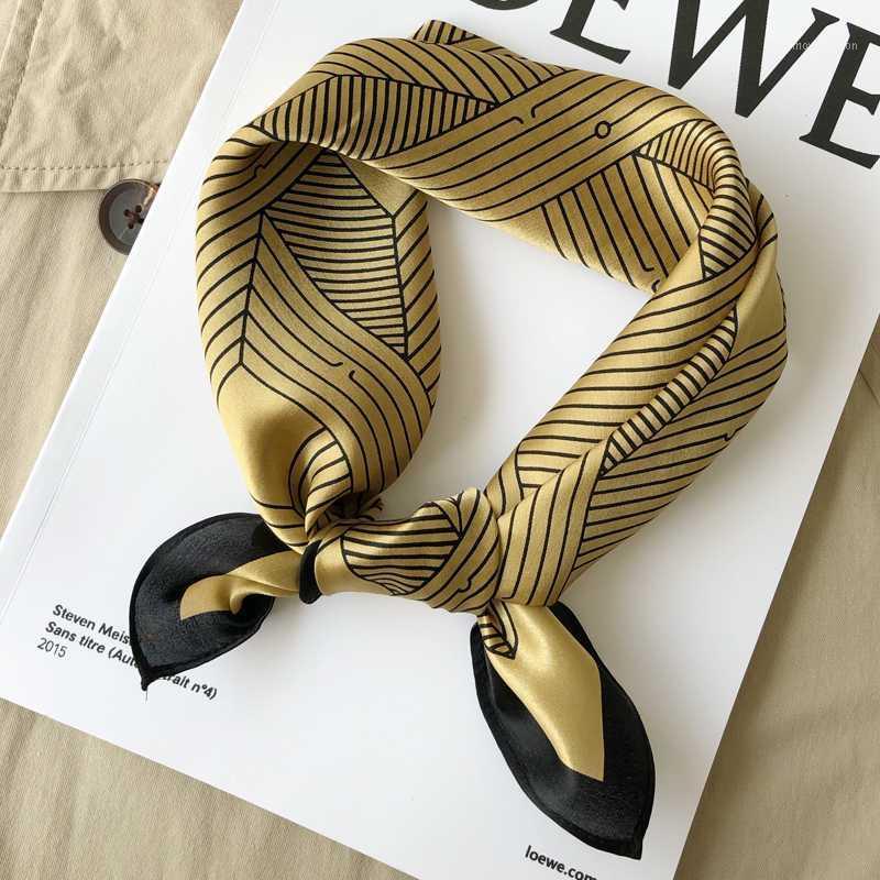 

Female Classic Spring Summer High Quality Stripe Printed Bag Hair Wrist Decoration Wrap Square Small 100% Silk Scarf For Women1