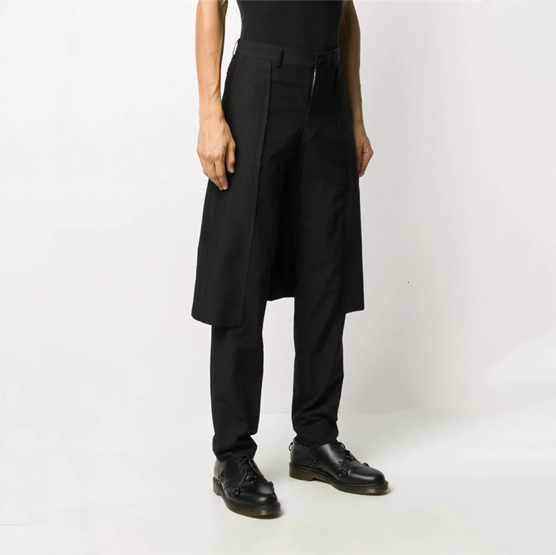 

2021 New S-6xl. Spring Autumn Male Individual Character Is Fake Two Hareun Small Leg Recreational Straight Tube Pants J22M, Black