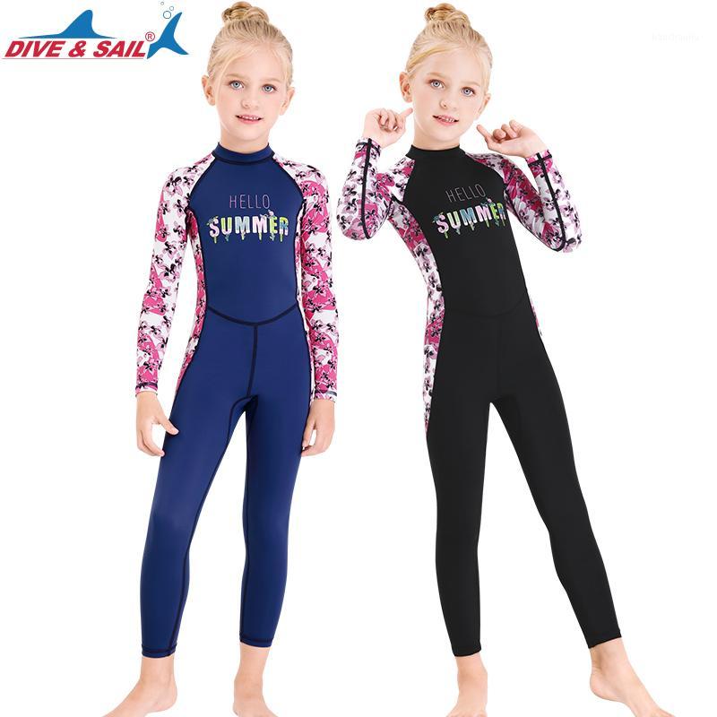 

2020 Lycra Kids Swimwear Girls Outdoor Sun Resistant One Piece Diving Suit Rash Guard UPF 50+ Long Sleeve Quick-Dry Snorkeling1