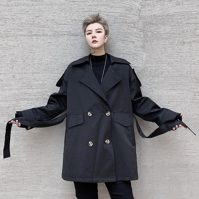 

New Autumn Sprint Male Women Couple Streetwear Loose Coat Outerwear Men Double Breasted Vintage Casual Trench Jacket Overcoat, F411 khaki