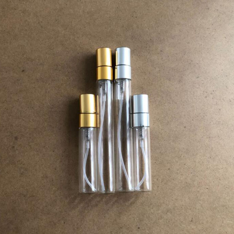 

Pocket sized small refillable clear 5ml 10ml Empty Glass Vial perfume glass fine mist spray bottles in stocks